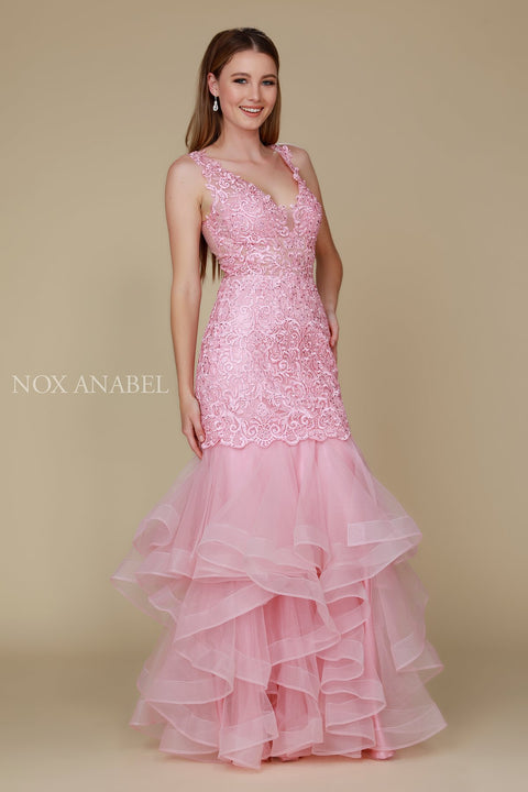 Beaded Lace Ruffled Mermaid Prom Dress A059 by Nox Anabel