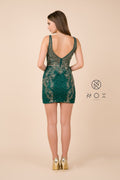V Neck Lace Applique Bodice Fitted Short Dress_A673 by Nox Anabel