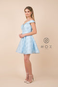 Off Shoulder Lace Skinny V Neck, A Line Short Skirt_A676 by Nox Anabel