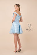 Off Shoulder Lace Skinny V Neck, A Line Short Skirt_A676 by Nox Anabel