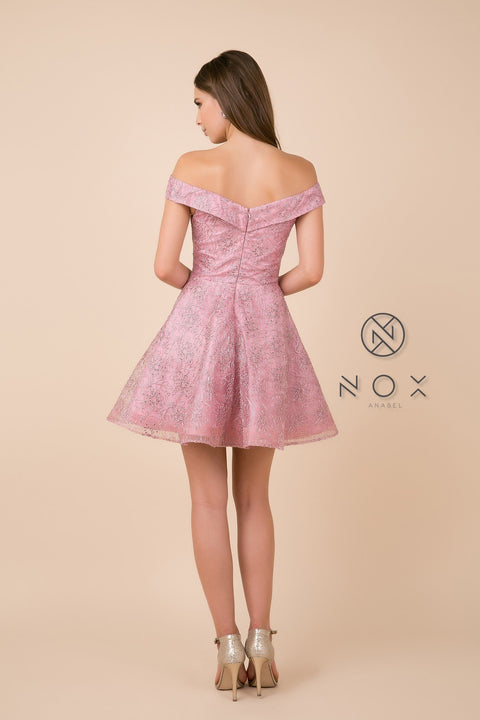 Off Shoulder Lace Skinny V Neck, A Line Short Skirt_A676 by Nox Anabel