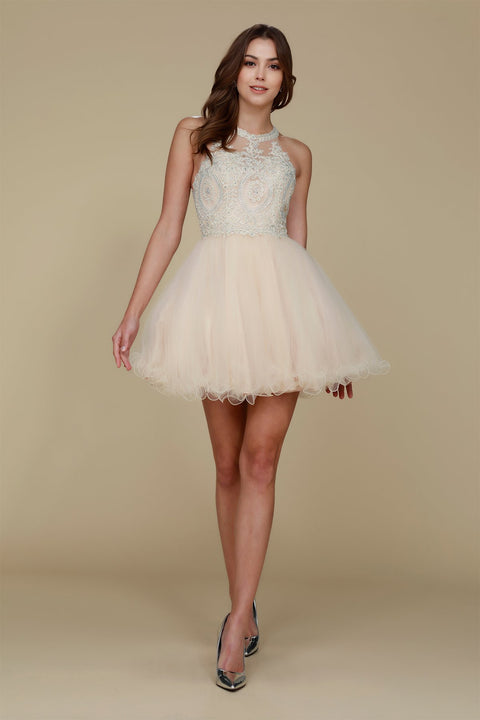 Champagne Fully Lined Sparkly Lace Tulle Brides Maids, Damas Dress B652 Nox Anabel – alternate view 3