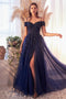 Off Shoulder Gown with Tulle Slit by Ladivine C154