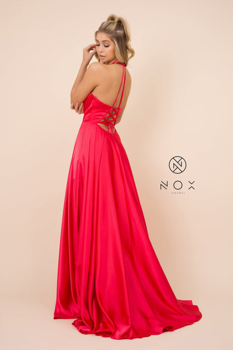 Gorgeous Satin Dress with Side Slit and Pockets_C209 by Nox Anabel