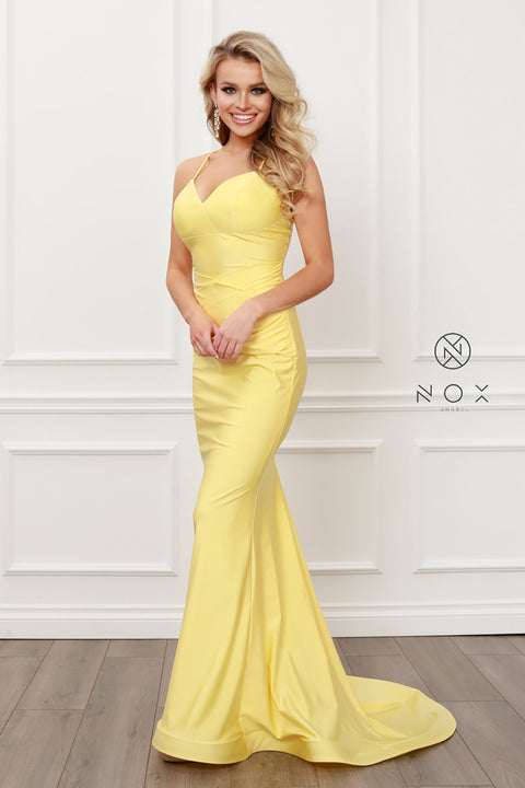 Spaghetti Straps Deep Sweetheart Neckline Long Mermaid Gown_C420 by Nox Anabel