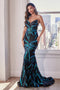 Strapless Sequin Print Mermaid Dress by Ladivine CD0199