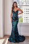 Strapless Sequin Print Mermaid Dress by Ladivine CD0199