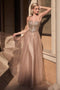 Ladivine CD0217 A-line tulle gown with embellishments with a strapless design.