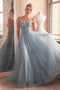 Ladivine CD0217 A-line tulle gown with embellishments with a strapless design.