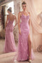 Ladivine CD0220 features a fitted sequin sheer sleeveless slit gown