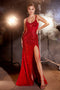 Ladivine CD0220 features a fitted sequin sheer sleeveless slit gown