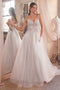 White Beaded Strapless Tulle Slit Gown by Ladivine CD0230W