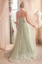 White Beaded Strapless Tulle Slit Gown by Ladivine CD0230W