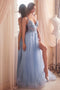 Sequin Applique Tulle A-line Slit Gown by Ladivine CD3920