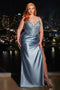 Ladivine CDS440C offers a curve beaded sleeveless satin slit gown