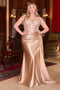 Ladivine CDS440C offers a curve beaded sleeveless satin slit gown