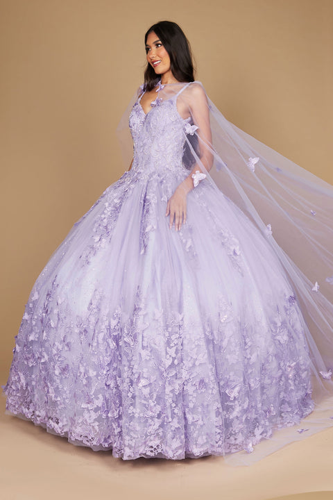 Sleeveless Long Quinceanera Dress With Cape