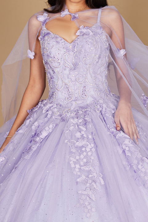 Sleeveless Long Quinceanera Dress With Cape