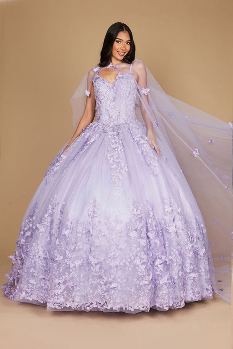 Sleeveless Long Quinceanera Dress With Cape