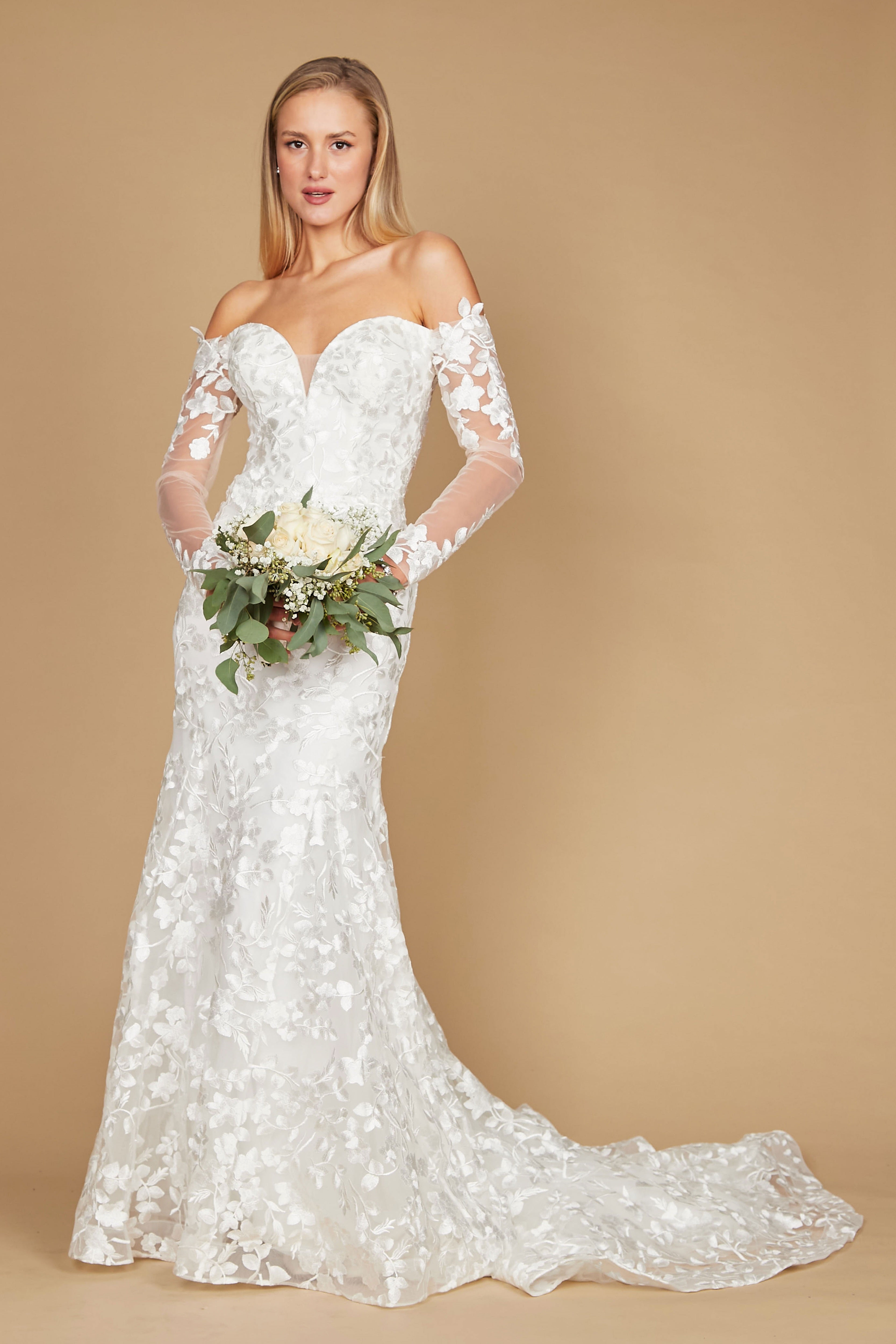 dylan & davids long sleeve dresses Dylan & Davids Lace Long Off Shoulder Mermaid Wedding Dress– sheerdreamz