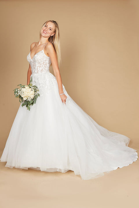 Simple Long Spaghetti Strap Wedding Dress