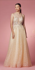 Nox Anabel -NXE1002 Sheer Illusion Top Nude Prom Dress