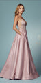Nox Anabel -NXE1004 Metallic A-Line Prom dress Sheer Floral Embroidered with Back Open