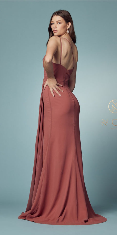 Nox Anabel -E1005 Ruched Long One Shoulder Dress.