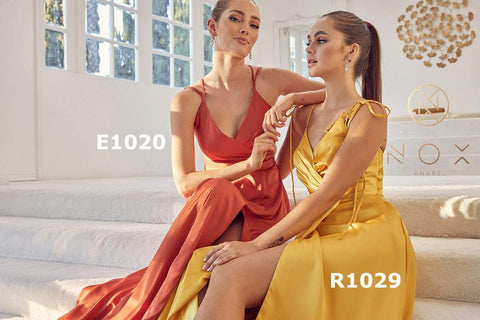 SATIN V-NECK FULL LENGTH DRESS E1029 BY NOX ANABEL