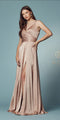 Sleeveless long fit and flare prom dress designed by Nox Anabel E1020