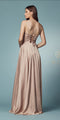 Sleeveless long fit and flare prom dress designed by Nox Anabel E1020