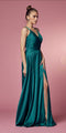 Sleeveless long fit and flare prom dress designed by Nox Anabel E1020