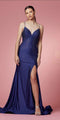 Nox Anabel E1038 Rhinestone Embellished Prom Dress  with Open Corset Back & Leg Slit.