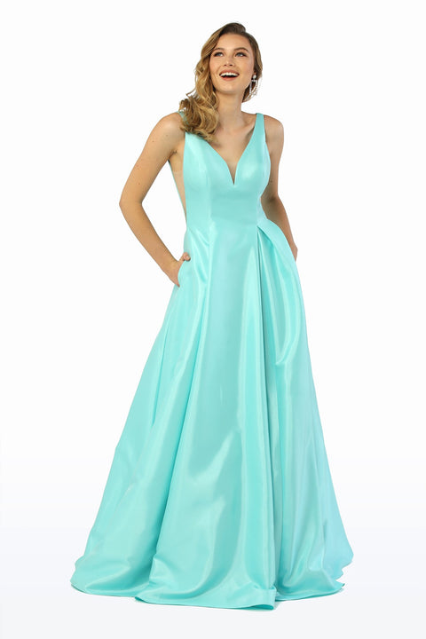 Long V-Neck Prom Dress with Pockets_E156 by Nox Anabel