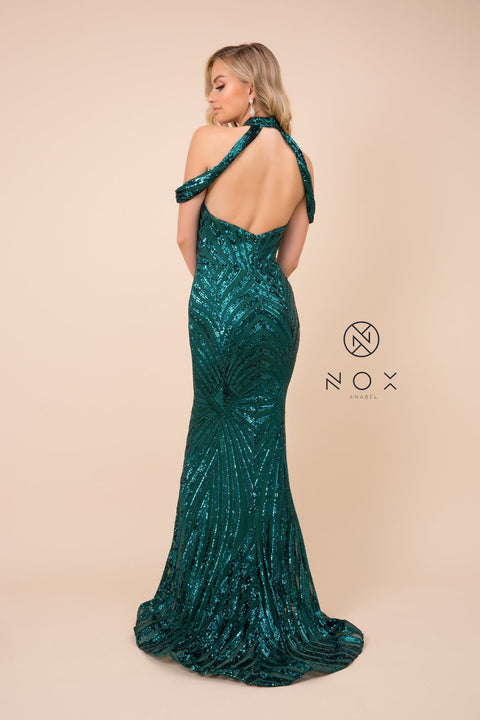 Sequin High Neck cold shoulders Long Dress_E377 by Nox Anabel