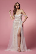 A-LINE LACES EMBILISHED BOHO LONG GOWN WITH SIDE SLIT SD-E441