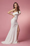 ONE SHOULDER RUFFLE OVERLAY TRUMPET LONG GOWN SD-E467
