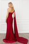 picture of a burgundy one shoulder dress