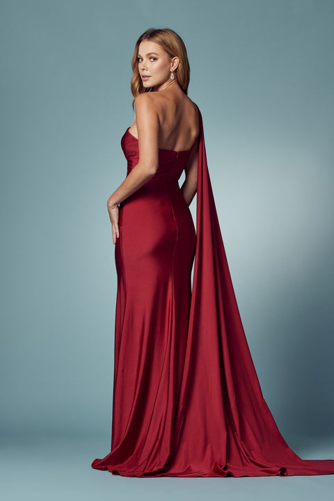 PARTY COCKTAIL ONE SHOULDER DRAPE SLEEVE MERMAID LONG GOWN SD-E475W