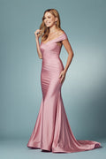PLEATED SWEETHEART NECKLINE OFF SHOULDERS MERMAID GOWN SD-E497