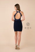 High Neck Embroidered Bodice Fitted Dress_E697 by Nox Anabel