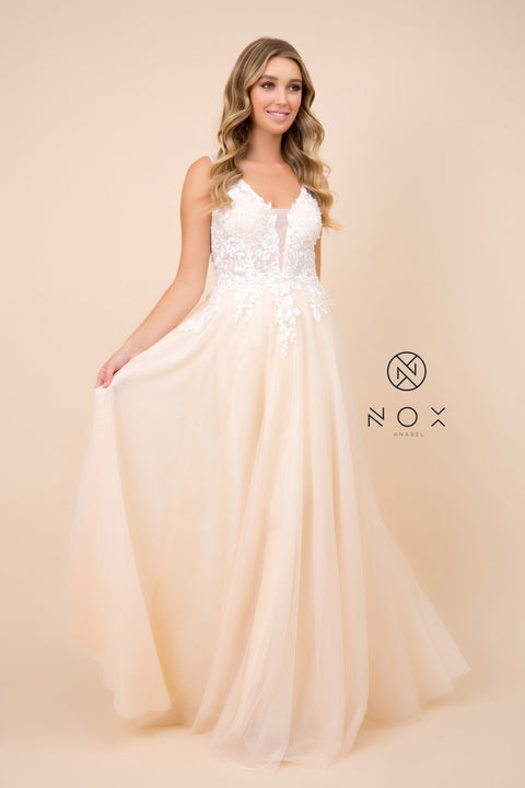 Embroidered Applique Deep V-Neckline Illusion_G048 by Nox Anabel