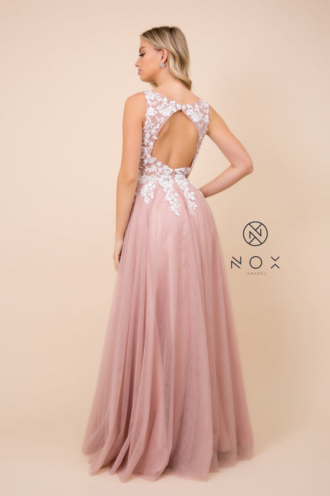 Embroidered Applique Deep V-Neckline Illusion_G048 by Nox Anabel