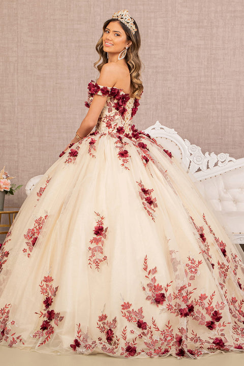Off Shoulder 3D Floral Ball Gown by Elizabeth K GL3105