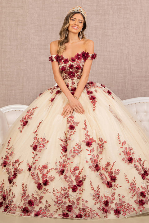 Off Shoulder 3D Floral Ball Gown by Elizabeth K GL3105