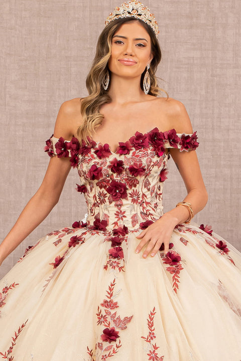 Off Shoulder 3D Floral Ball Gown by Elizabeth K GL3105
