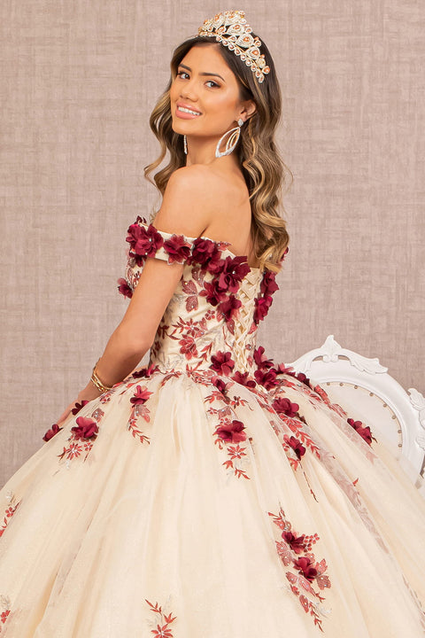Off Shoulder 3D Floral Ball Gown by Elizabeth K GL3105