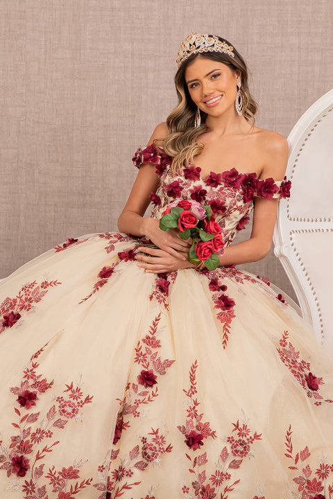 Off Shoulder 3D Floral Ball Gown by Elizabeth K GL3105