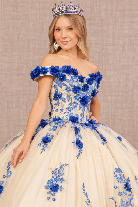 Off Shoulder 3D Floral Ball Gown by Elizabeth K GL3105