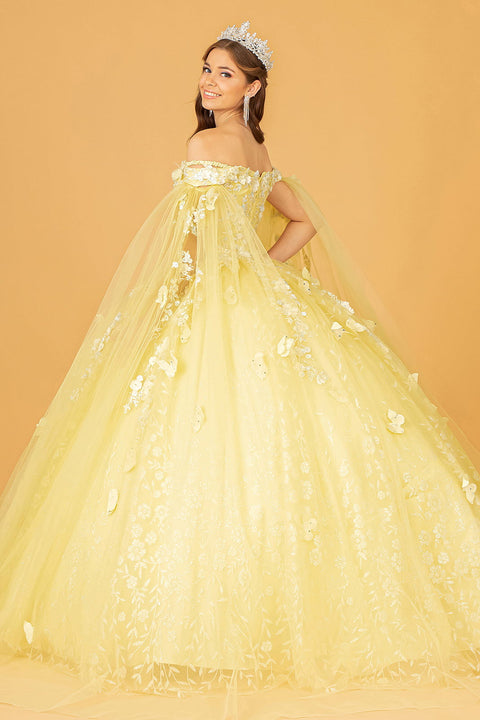 Butterfly Cape Sleeve Ball Gown in 3D by Elizabeth K GL3111